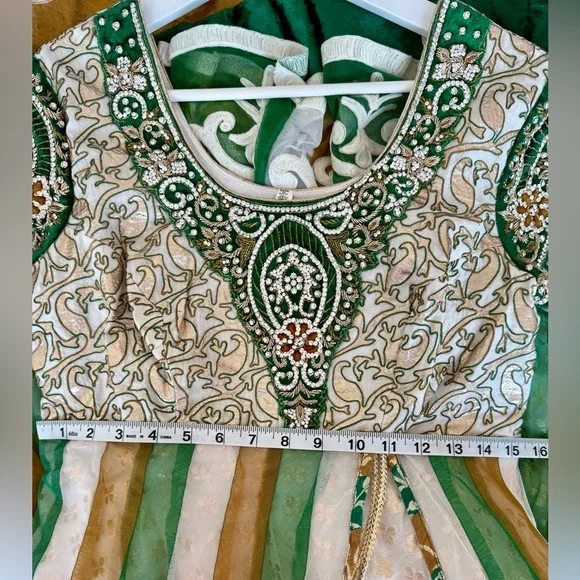 Indian Gold and Green embroidered Dress. Medium.
